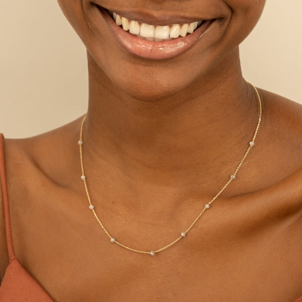 Solid Gold Multi grey Diamond station  Necklace