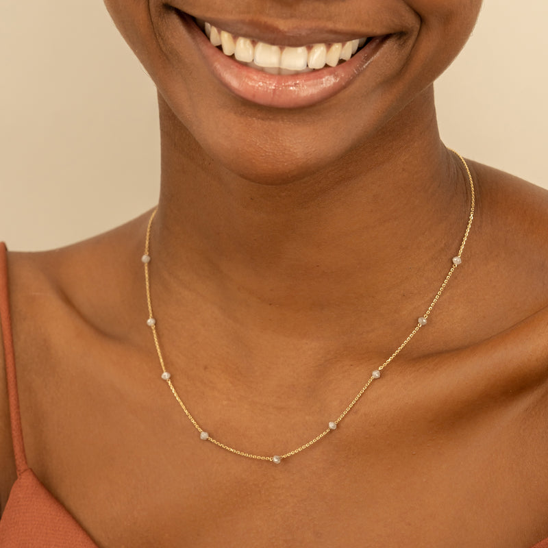 Solid Gold Multi grey Diamond station  Necklace