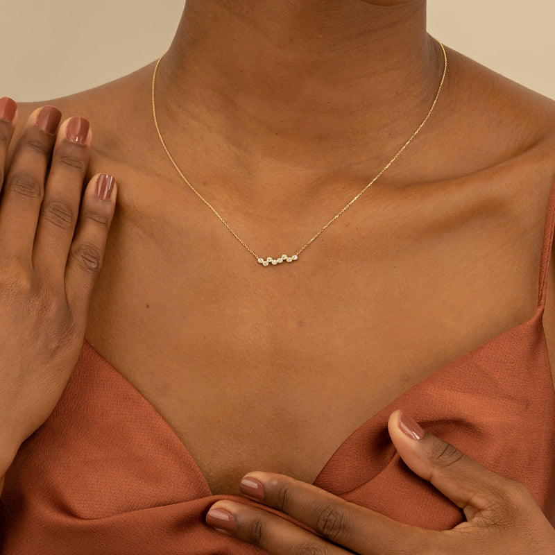 dainty multi natural Diamond bezel pendant Necklace in solid gold for her