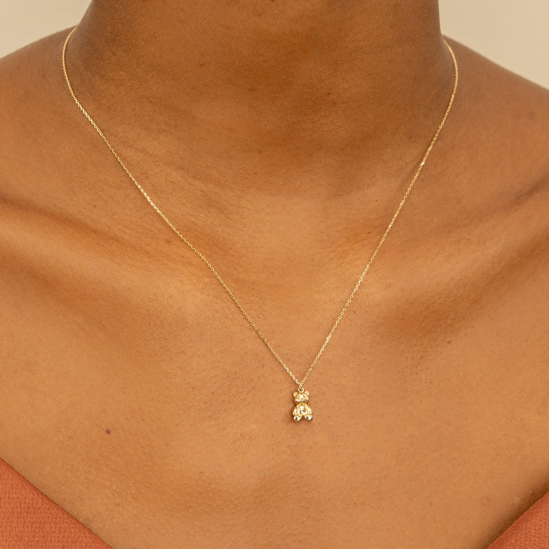 dainty Teddy Bear Necklace in solid gold