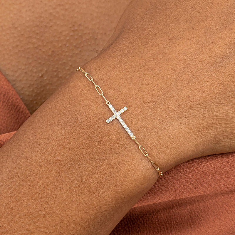 Paperclip Diamond Cross Bracelet