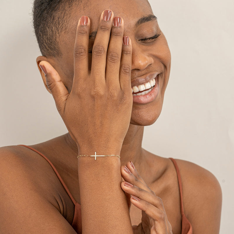 Sideways  Diamond Cross Bracelet