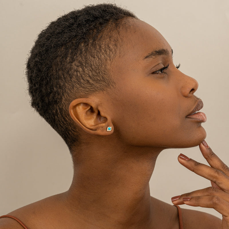 Minimalist Evil Eye Stud Earrings for her with paved diamonds