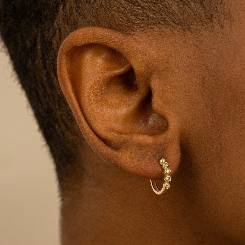 Minimalist five Bezel Diamond mini hoop earring in solid gold