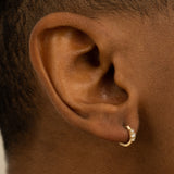 Model wears Natural Diamond Hoop huggie earring