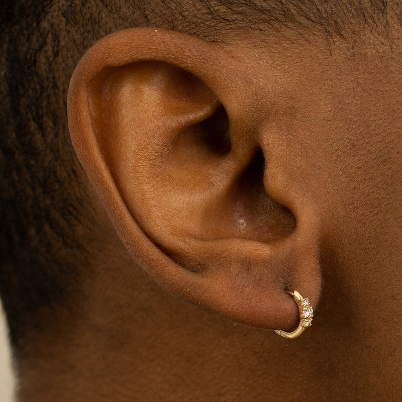 Model wears Natural Diamond Hoop huggie earring