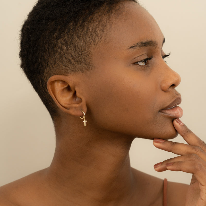 Dainty Diamond Cross Hoop Earrings for her