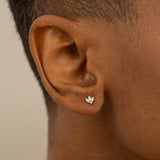 Model wears Dainty Three Marquise Diamond Stud earring in 14k solid gold