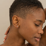 Model wears Petite Natural triple Marquise Diamond Stud earring