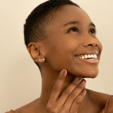 Model wears Cursive Diamond lined Love Stud earring for her