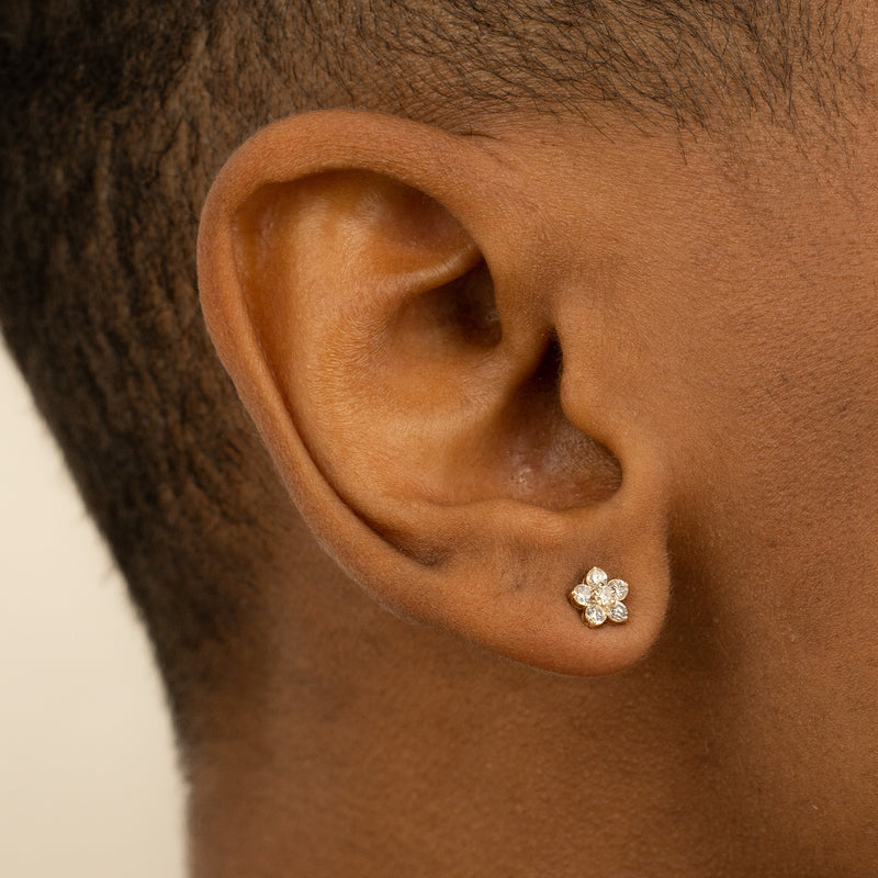 Dainty pair of Solid Gold Diamond Flower Stud Earrings