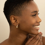 Model wears Handmade Diamond U Shaped Earring hoops