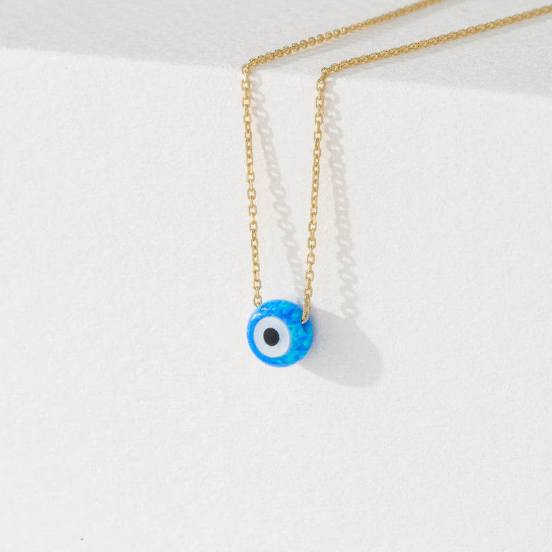 solid gold chain opal eye pendant