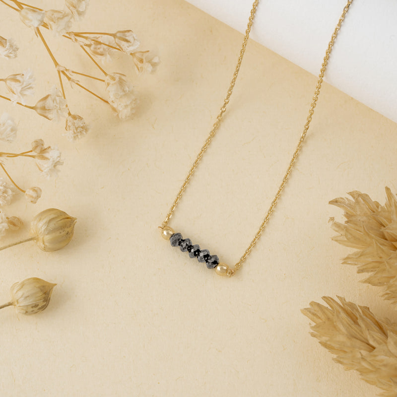 Black Diamond bar Layering necklace in solid gold