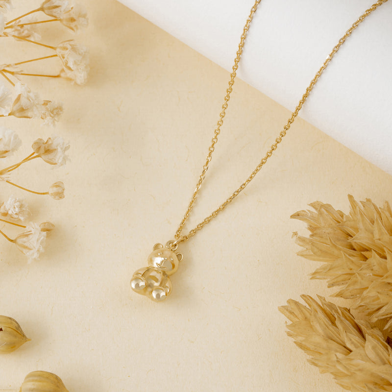 solid gold Petite Bear Charm necklace