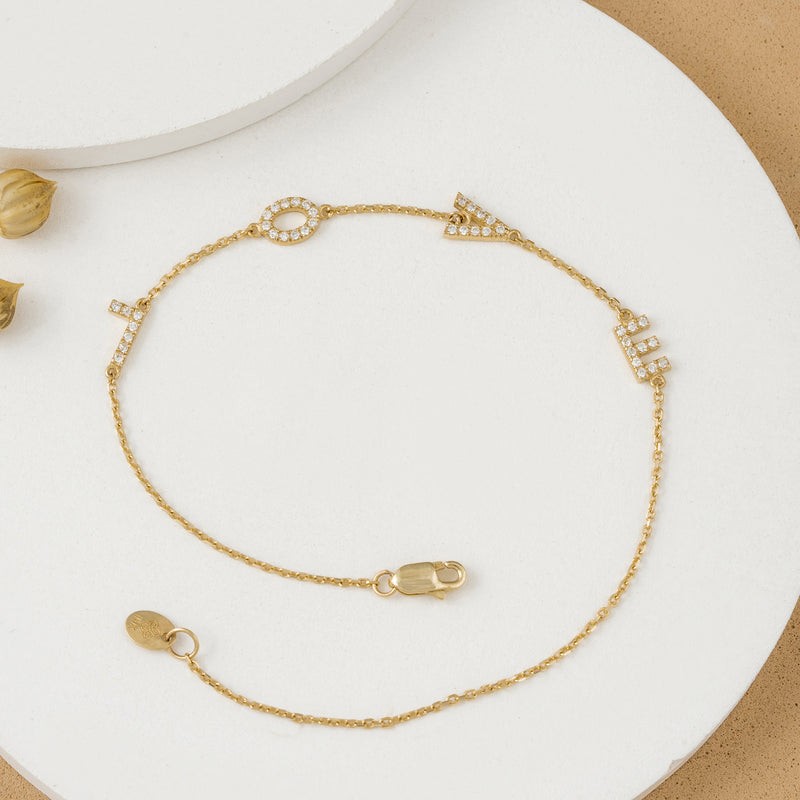 Natural Diamond Bracelet with Love Letters