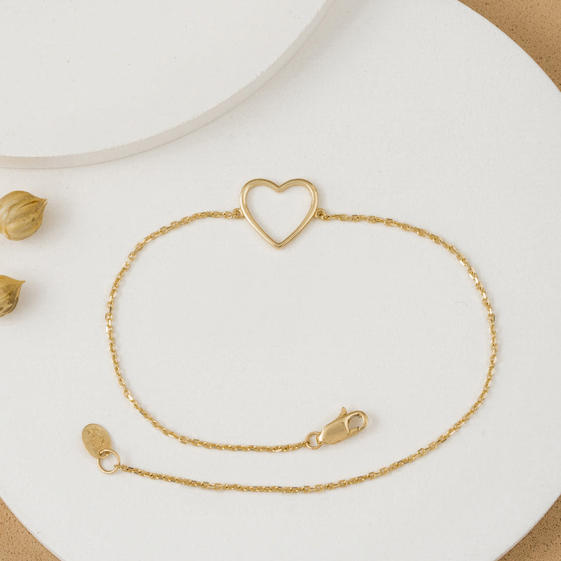 Yellow Gold Open Heart Bracelet