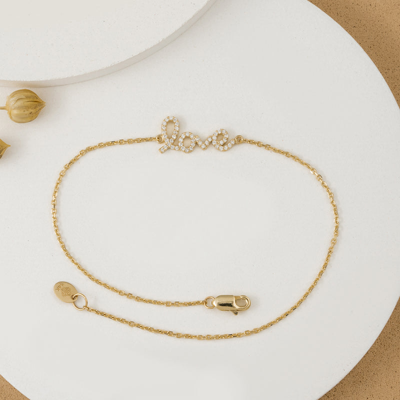 Handmade Solid Gold Diamond LOVE Bracelet