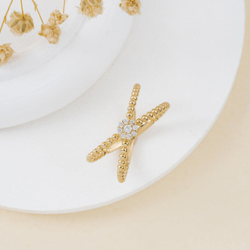 Gold X Ring with Natural Diamonds