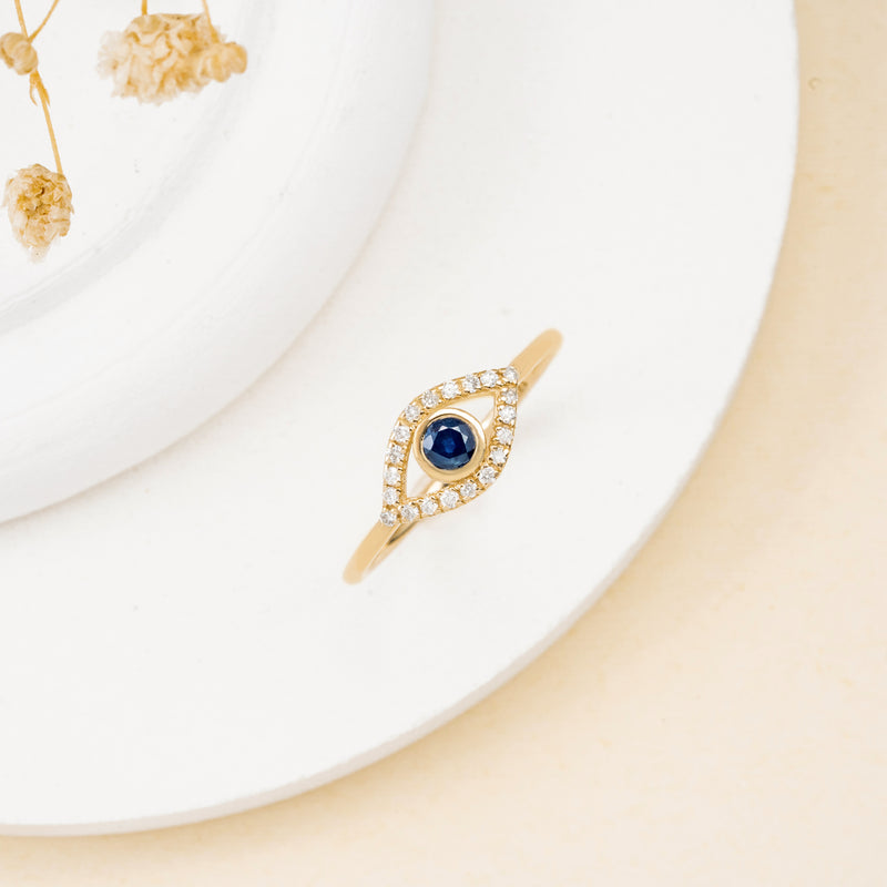 Petite Sapphire and Diamond Evil Eye Ring