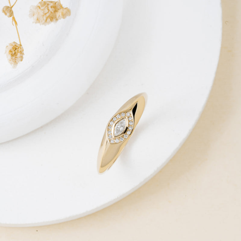 Solid Gold Evil Eye Ring with Diamonds