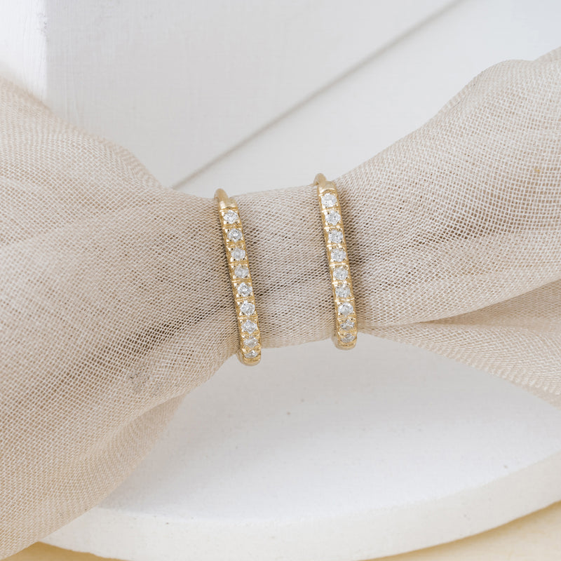 Handmade pair of solid 14k solid gold Minimalist Dainty Diamond Hoop earrings