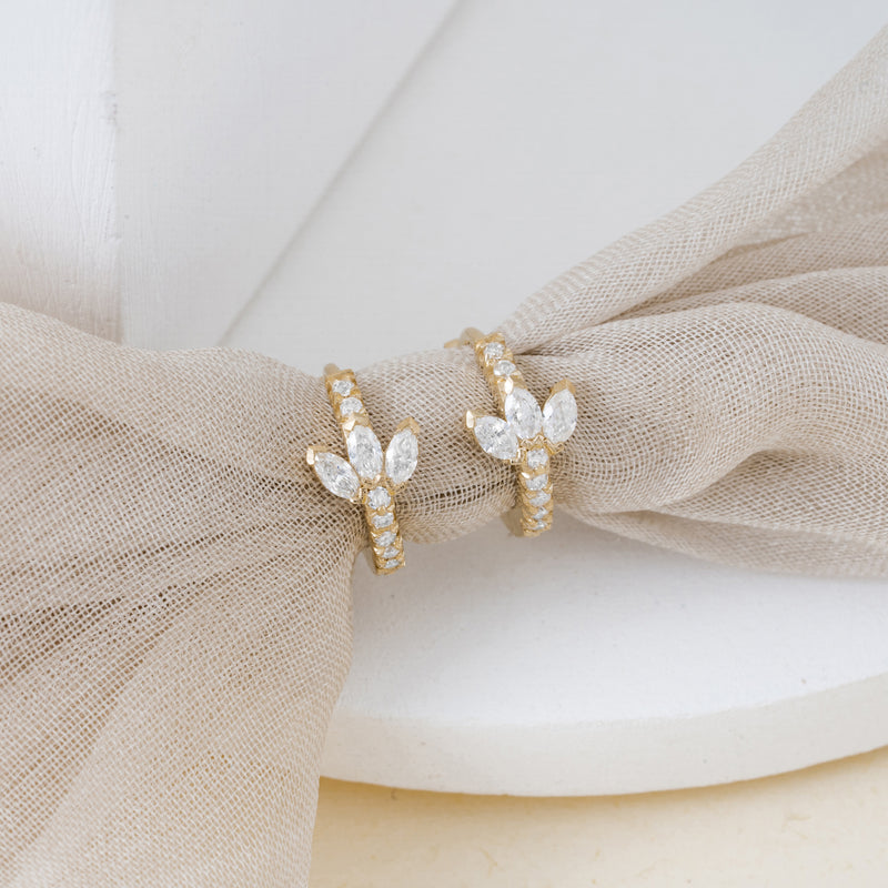 Three Marquise Diamonds Earring huggies in solid gold