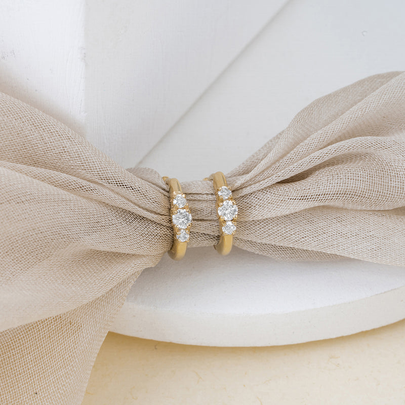 Pair of 14k solid gold triple Diamond Hoop huggies gift for her