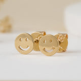 Minimalist Smiley Face Stud Earrings in solid 14k gold