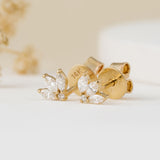 Handmade pair of marquise Diamond Gold Stud Earrings