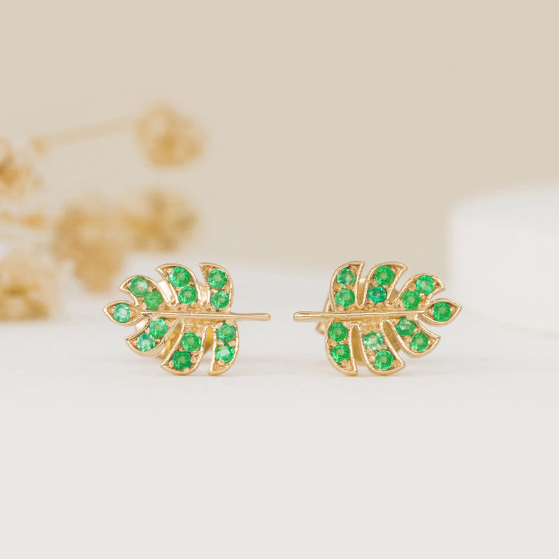 Pair of Handmade Emerald Palm stud Earrings