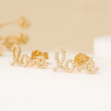 Pair of solid 14k gold Diamond Love Earring studs