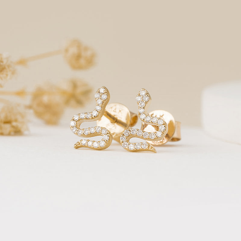 Handmade pair of Diamond encrusted Snake stud Earrings