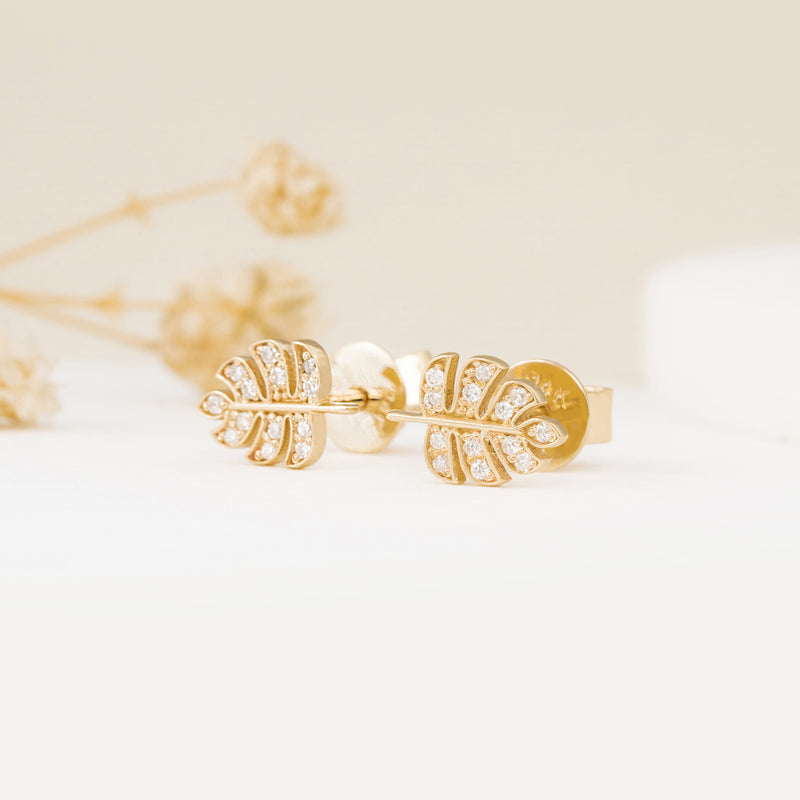 Minimalist Pair of Diamond Palm Stud Earrings