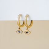 Dangling Diamond and Sapphire Evil Eye Huggies