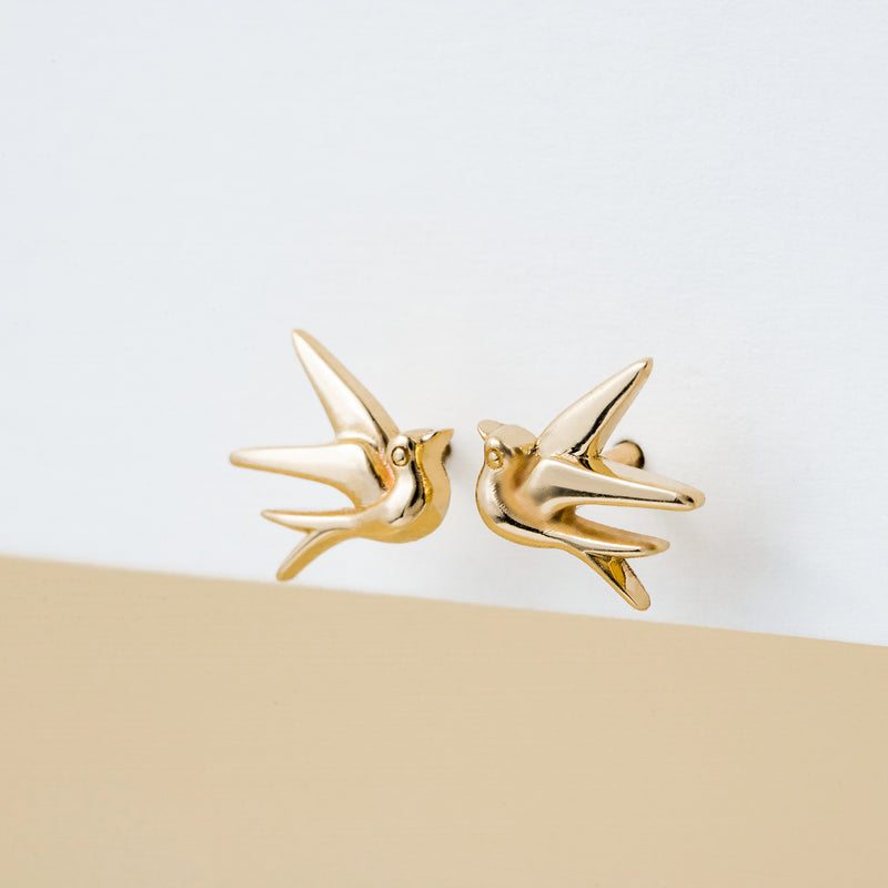 Solid Gold Swallow Bird Earring studs for her