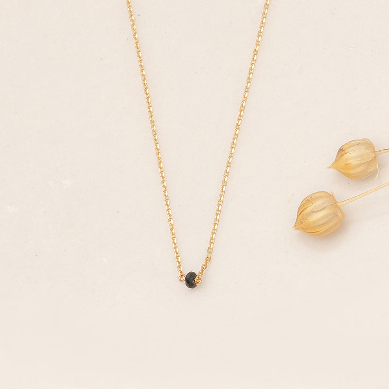 Minimalist single Black Diamond solid gold Necklace