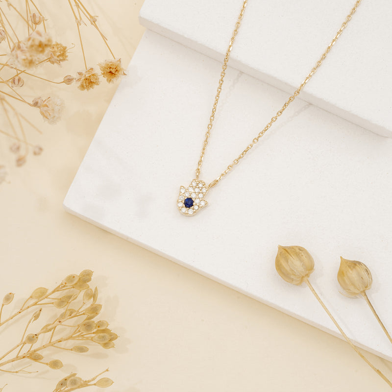 Pave Diamond sapphire Hamsa necklace