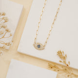 Petite evil eye pendant with diamonds and paperclip chain