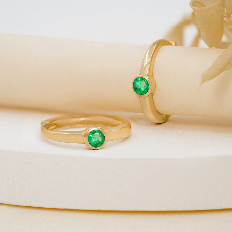 Pair of solid 14k gold Bezel Setting Emerald May birthstone Huggies for her
