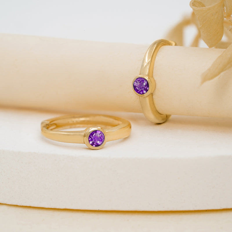 Bezel Setting Amethyst Huggies