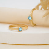 Dainty pair of solid 14k gold single Bezel Setting Aquamarine Huggies