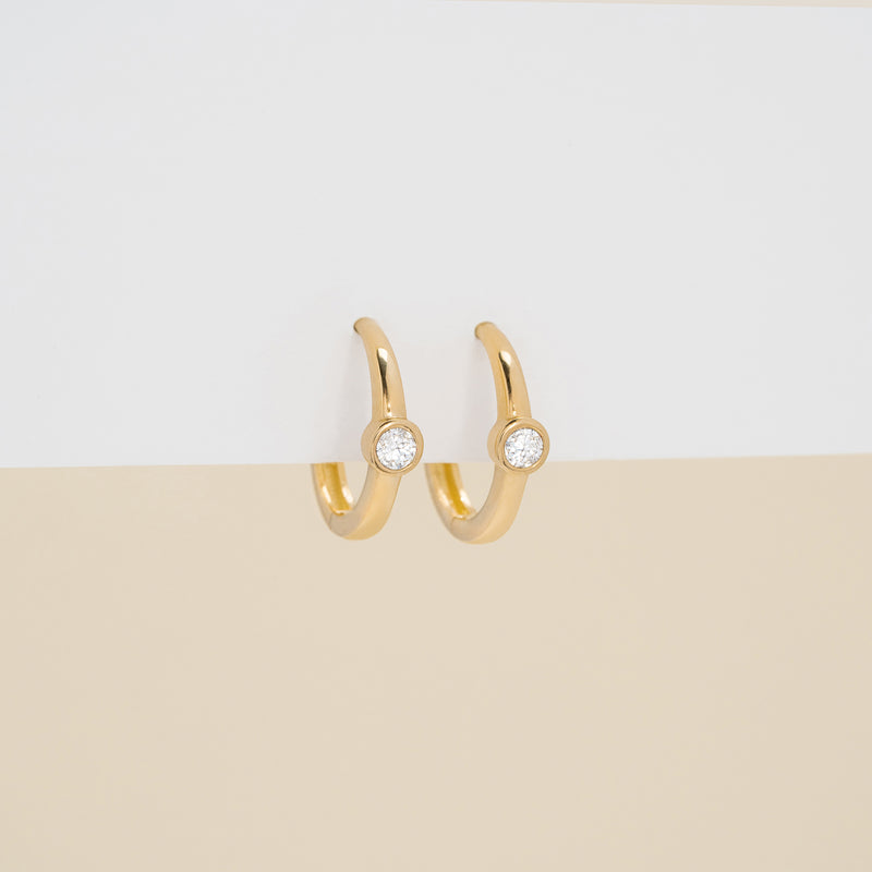 Pair of dainty single Bezel set Diamond Huggies