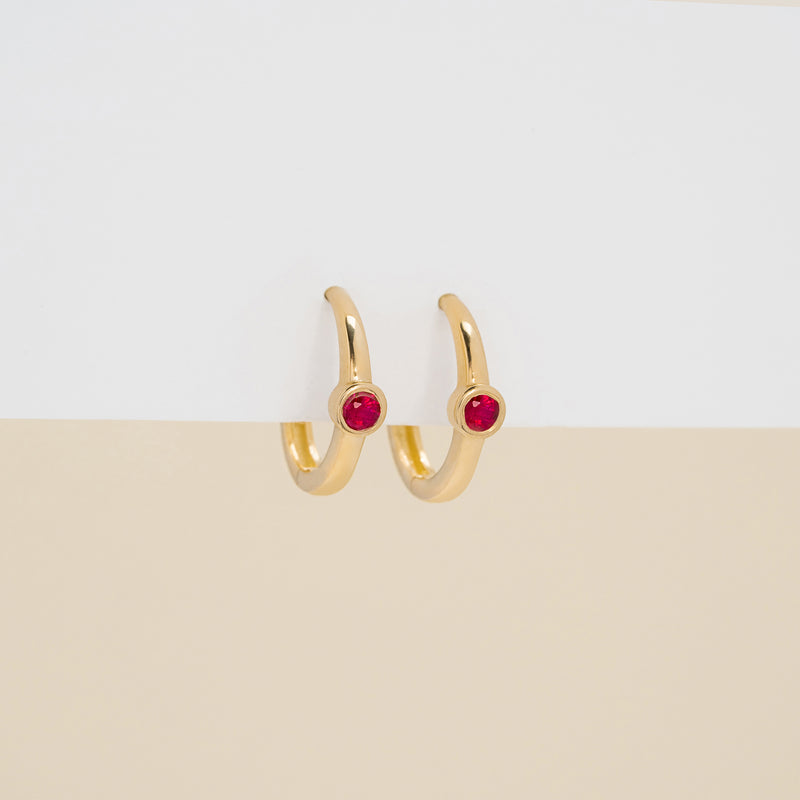 Pair of handmade Bezel Setting Ruby Huggie hoops