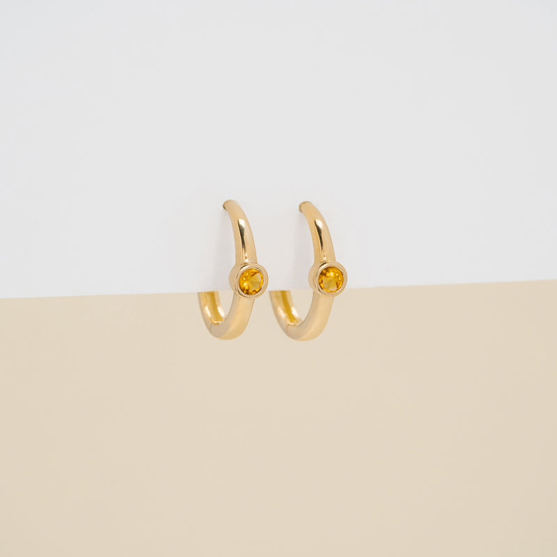 Pair of dainty Bezel Setting Citrine Huggies