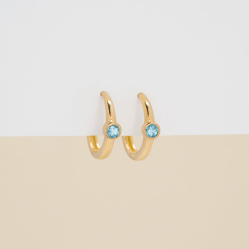 Solid Gold Aquamarine March Birthsone Huggies