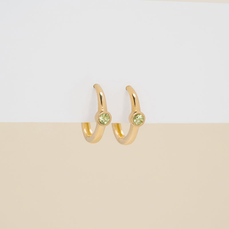 Dainty pair of handmade Bezel Setting Peridot Huggies