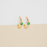 Pair of dainty Bezel Setting Emerald hoop Huggies
