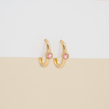 Pair of Bezel Setting Pink Tourmaline Huggies