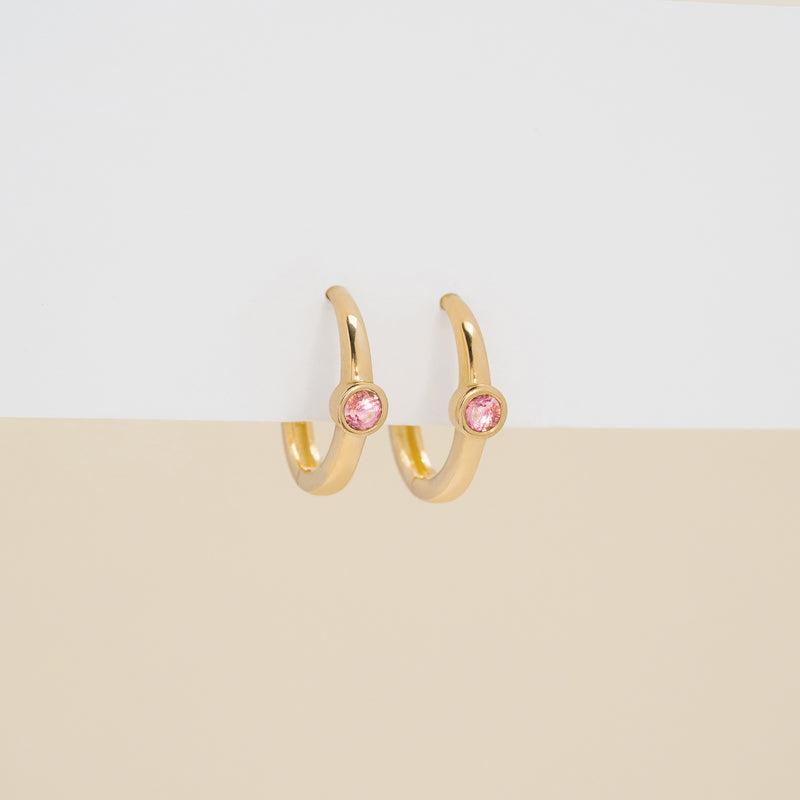 Pair of Bezel Setting Pink Tourmaline Huggies